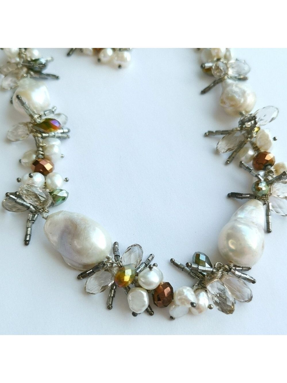 LUXURIOUS White Baroque Pearl Swarovski Crystal long short necklace